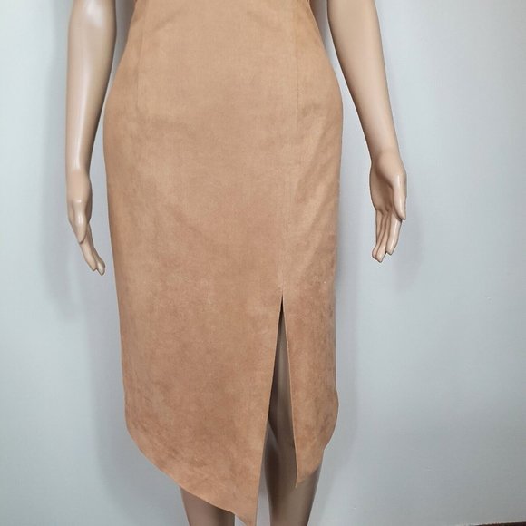 SHEIKE cocktail Dress camel nude Suede Sze 12 pencil split strappy gorgeous - Picture 5 of 8